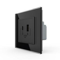 Priza USB-A + USB-C Livolo 36W cu rama din sticla neagra