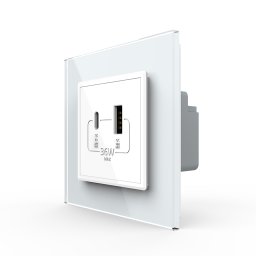 Priza USB-A + USB-C Livolo 36W cu rama din sticla alba