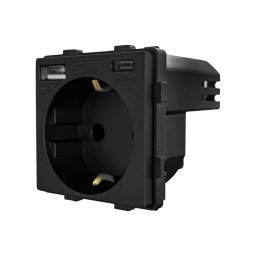 Priza modulara simpla cu USB-A si USB-C Luxion, negru
