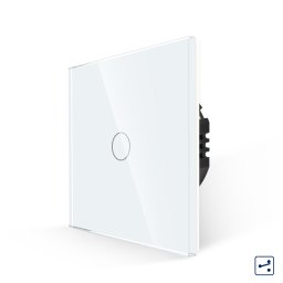 Intrerupator touch simplu cap-scara/cruce din sticla alba LUXION, Serie A