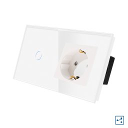 Intrerupator cap scara cu priza si rama din sticla, alb, Luxion