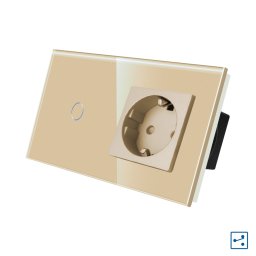 Intrerupator cap scara cu priza si rama din sticla Luxion, auriu