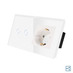 Intrerupator dublu cap scara cu priza si rama din sticla Luxion Alb