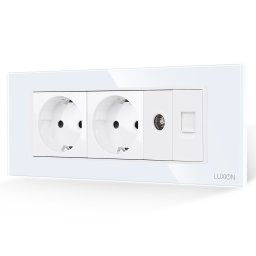 Priza dubla Schuko cu TV si internet, rama din sticla Luxion, 6M