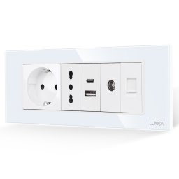 Priza Schuko cu USB dublu, TV si Internet, rama sticla Luxion 6M