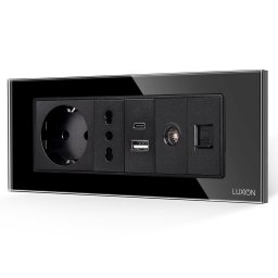 Priza Schuko 6M cu USB, TV si Internet, rama din sticla Luxion