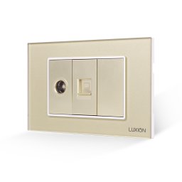 Priza TV + Internet Luxion 3M cu rama din sticla, standard italian, auriu