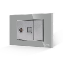 Priza TV si Internet Luxion cu rama din sticla gri, standard italian, 3M