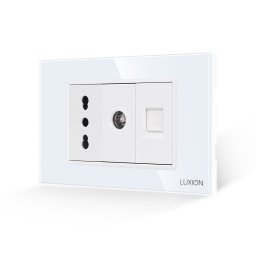 Priza 3M cu TV si Internet, rama din sticla alba Luxion, standard italian