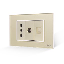 Priza îngusta TV + internet cu rama din sticla aurie Luxion, standard italian 3M
