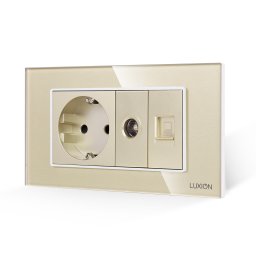 Priza Schuko cu TV si Internet Luxion, rama din sticla aurie, 4M