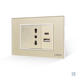 Intrerupator cap scara cu priza îngusta si USB A+C Luxion, auriu, 3M