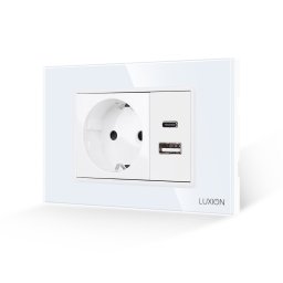 Priza Schuko cu USB A+C si rama din sticla Luxion, standard italian 3M