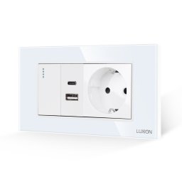 Intrerupator simplu cu priza USB A+C si priza Schuko Luxion, 4M, alb