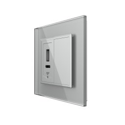 Priza USB-A si USB-C Livolo 20W cu rama din sticla si tasta falsa, gri