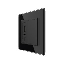 Priza USB-A si USB-C Livolo 20W cu rama din sticla si tasta falsa, neagra