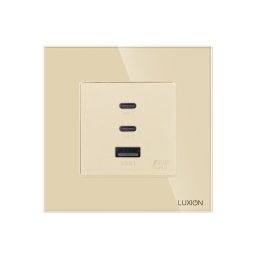 Priza USB Fast Charge 65W cu 2 x USB-C, USB-A si rama din sticla Luxion