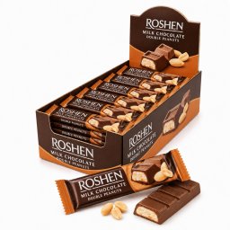 ROSHEN Batoane de ciocolată cu lapte și arahide, Milk Double Peanuts, Cutie 30 x 29 g
