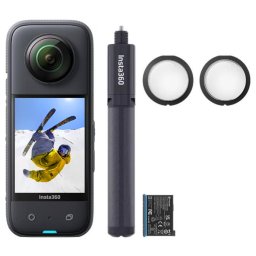 Set camera de actiune, Insta360. X3 All-Purpose Kit, Pentru camera X3, 2 protectoare lentile, Baterie de rezerva, Trepied, Selfie stick, Negru