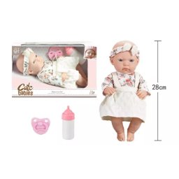 Cute Babies: Păpușă de jucărie în rochiță albă cu accesorii - 28 cm