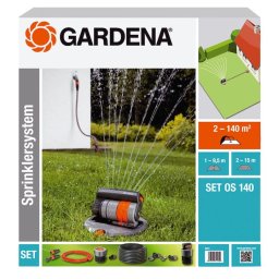 Set complet pentru irigare include Aspersor telescopic oscilant Gardena OS 140 rectangular, 140 mp