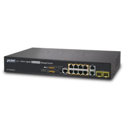 Switch PLANET GS-5220-8P2T2S network switch Managed L2+ Gigabit Ethernet (10/100/1000) Power over Ethernet (PoE) 1U Black