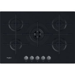 Plita pe Gaz AKWL 728/NB, 73 cm, 5 Arzatoare, WOK, Gratare Fonta, Aprindere Electrica, Siguranta Gaz, Sticla Neagra