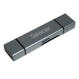 CARD READER extern SPACER, 4 in 1, interfata USB 2.0, USB Type C, citeste/scrie: SD, micro SD; extraconectori mama USB si Type-C, aluminiu, "SPCR-TYPEC-USB-01" (timbru verde 0.18 lei)