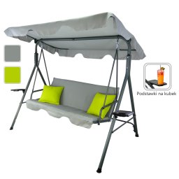 Balansoar gradina acoperit, gri, 3 locuri, maxim 220 kg, perne verzi, JollyMag, KRE9987, 170x118x153 cm