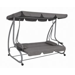 Balansoar de gradina acoperit, gri, 3 locuri pentru 3 persoane, maxim 260 kg, perne incluse, JollyMag, HO02SZ