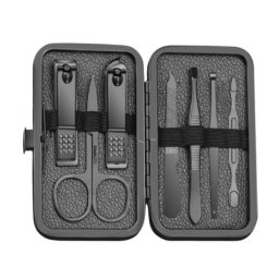 Set manichiura si pedichiura, negru, 12 in 1, organizat in trusa din piele ecologica, JollyMag, AK21