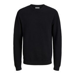 Jack & Jones Pulover barbati din bumbac organic, decolteu la baza gatului, Regular Fit, JJEBRODY, Negru (SELECTATI MARIMEA: XL)