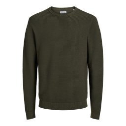 Jack & Jones Pulover barbati din bumbac organic, decolteu la baza gatului, Regular Fit, JJEBRODY, Verde inchis (SELECTATI MARIMEA: XS)