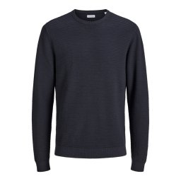 Jack & Jones Pulover barbati din bumbac organic, decolteu la baza gatului, Regular Fit, JJEBRODY, Bleumarin inchis (SELECTATI MARIMEA: 2XL)