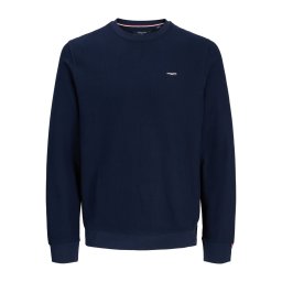Jack & Jones Plus Pulover barbati din bumbac organic, decolteu la baza gatului, Regular Fit, JPRBLUALVES, Bleumarin inchis (SELECTATI MARIMEA: 3XL)
