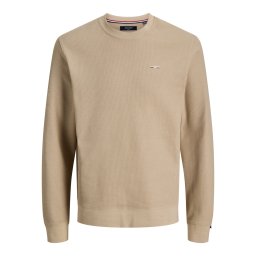 Jack & Jones Plus Pulover barbati din bumbac organic, decolteu la baza gatului, Regular Fit, JPRBLUALVES, Bej (SELECTATI MARIMEA: 3XL)
