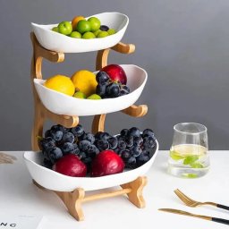 Fructiera Etajata cu Suport de Lemn Natur