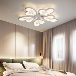Lustra LED Blossom 95W cu telecomanda, 5 petale, lumina 3 culori, alb