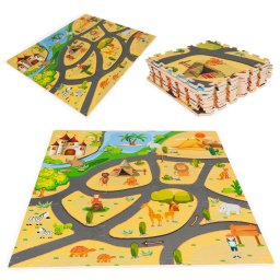 Covoras puzzle din spuma pentru copii Safari, 9 piese, 93x93 cm