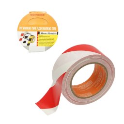 Banda adeziva pentru avertizare si marcare podea PVC rosu-alb 48 mm x 33 m