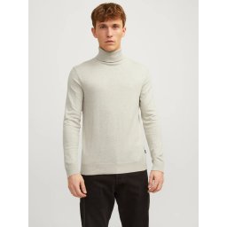 Jack & Jones Pulover tricotat barbati, cu guler inalt, Regular fit, JJEEMIL, Bej (SELECTATI MARIMEA: M)