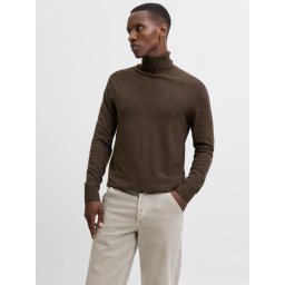Jack & Jones Pulover tricotat barbati, cu guler inalt, Regular fit, JJEEMIL, Maro inchis (SELECTATI MARIMEA: M)