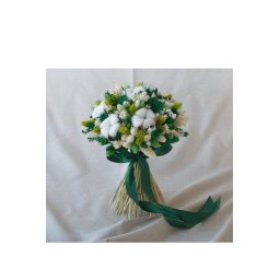 Buchet cununie/nunta din flori uscate, alb - verde - AMB608006