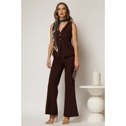 Compleu bordo cu vesta cambrata si pantaloni usor evazati