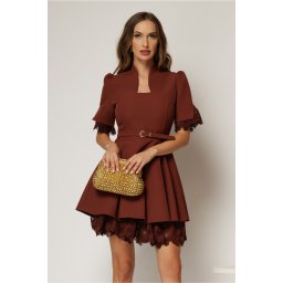 Rochie DY Fashion scurta caramizie clos cu dantela la maneci si fusta