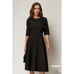 Rochie DY Fashion neagra cu funde pe bust si maneci trei sferturi