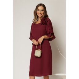 Rochie midi bordo de ocazie din voal cu aplicatie florala