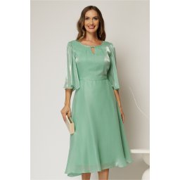 Rochie eleganta verde din voal peliculizat cu decolteu cu decupaj