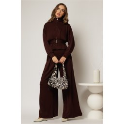 Compleu bordo cu jacheta si pantaloni evazati cu pliuri