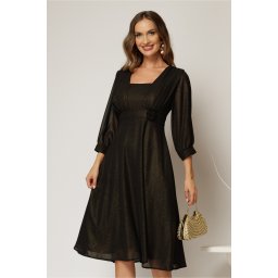 Rochie midi neagra de ocazie din voal cu pelicula
